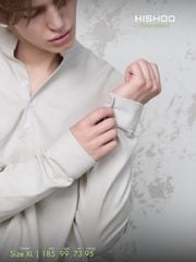 Áo Sơ Mi Nam Tay Dài Xám Tro Relax Form Rộng, Cổ Polo Tàu Vuông, Xẻ V Linen Solene Vải Mềm Mát HISHOO A3T002