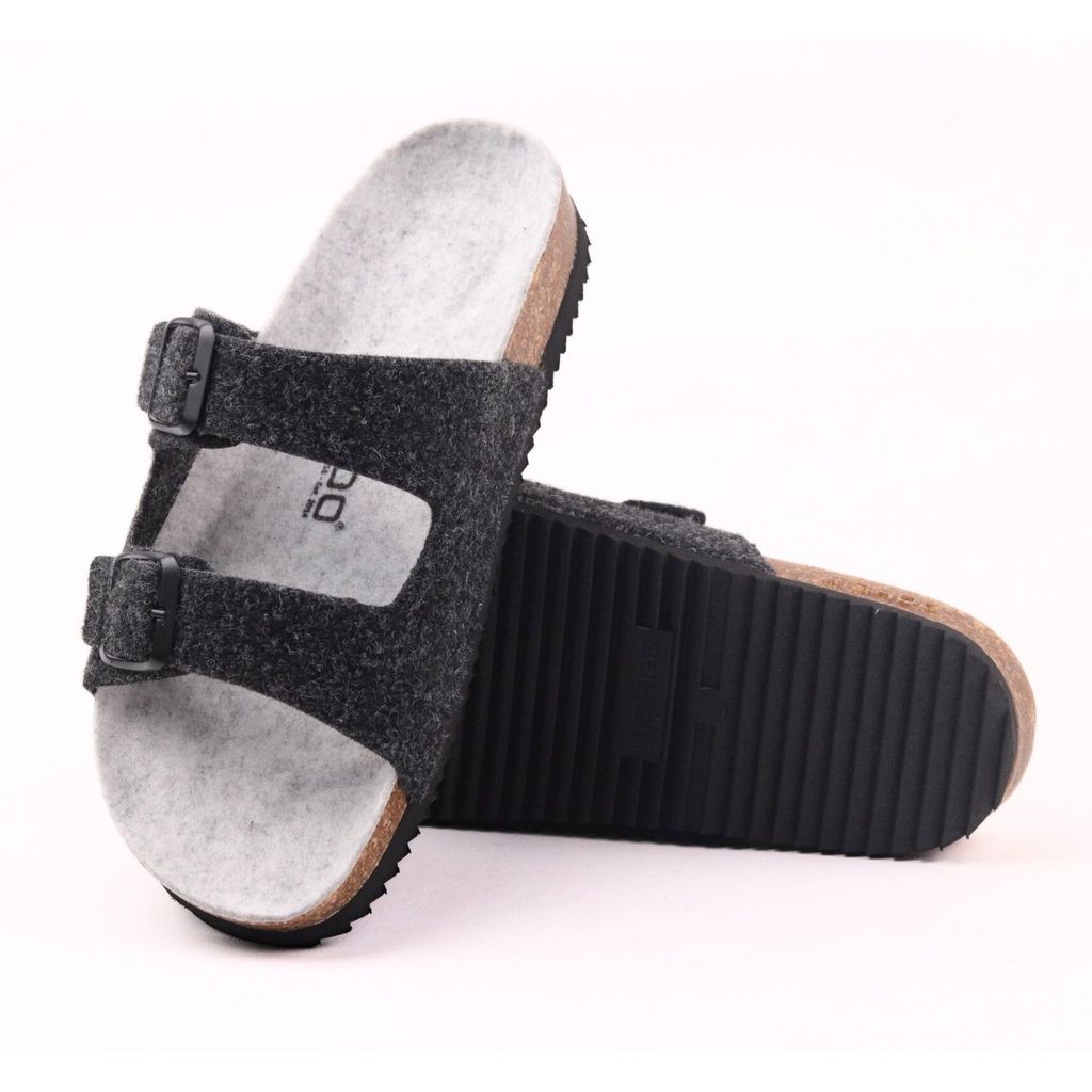 Dép đế trấu birken 2 khoá vải dạ Premium HISHOO B093