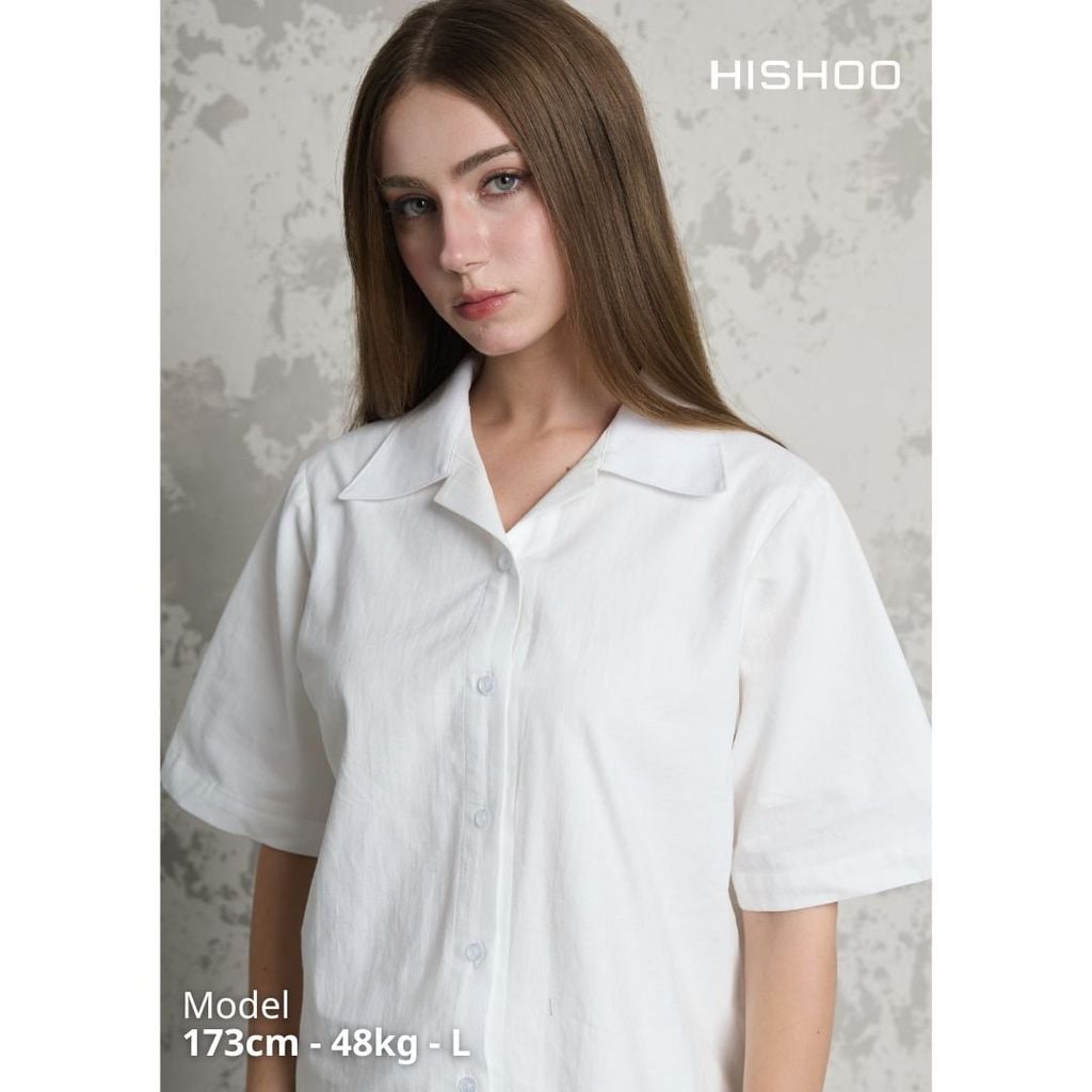 Áo Sơ Mi Nữ Relax Form Rộng, Cổ Danton, Lai Ngang Linen Solene Vải Mềm Mát HISHOO A1G004