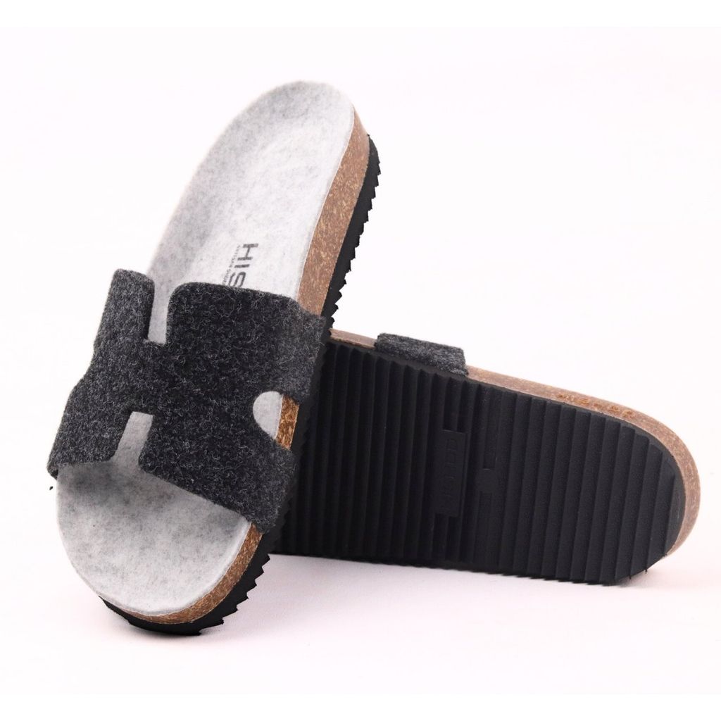 Dép đế trấu birken chữ H vải dạ Premium HISHOO B095
