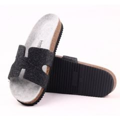Dép đế trấu birken chữ H vải dạ Premium HISHOO B095