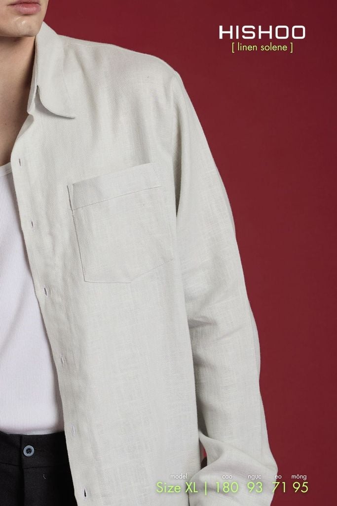 Áo Sơ Mi Nam Tay Dài Relax Form Rộng, Cổ Thường, Lai Ngang Linen Solene Vải Mềm Mát HISHOO A2T003