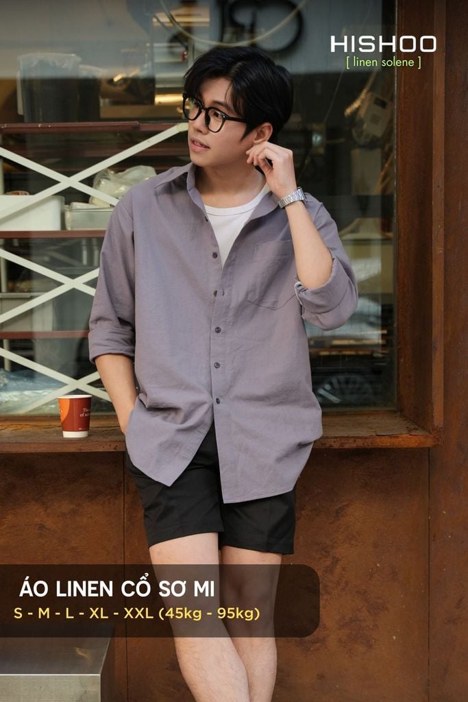 Áo Sơ Mi Nam Tay Dài Relax Form Rộng, Cổ Thường, Lai Ngang Linen Solene Vải Mềm Mát HISHOO A2T003