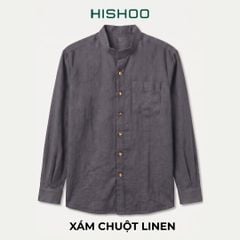Áo Sơ Mi Nam Nút Gỗ Tay Dài Relax Form Rộng, Cổ Tàu Vuông, Lai Ngang Linen Solene Vải Mềm Mát HISHOO A2T002