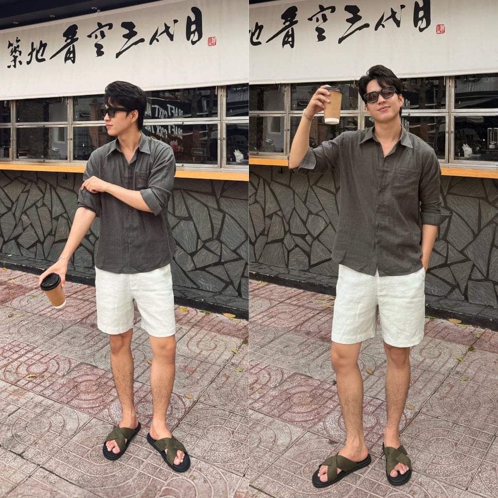 Áo Sơ Mi Nam Tay Dài Relax Form Rộng, Cổ Thường, Lai Ngang Linen Solene Vải Mềm Mát HISHOO A2T003