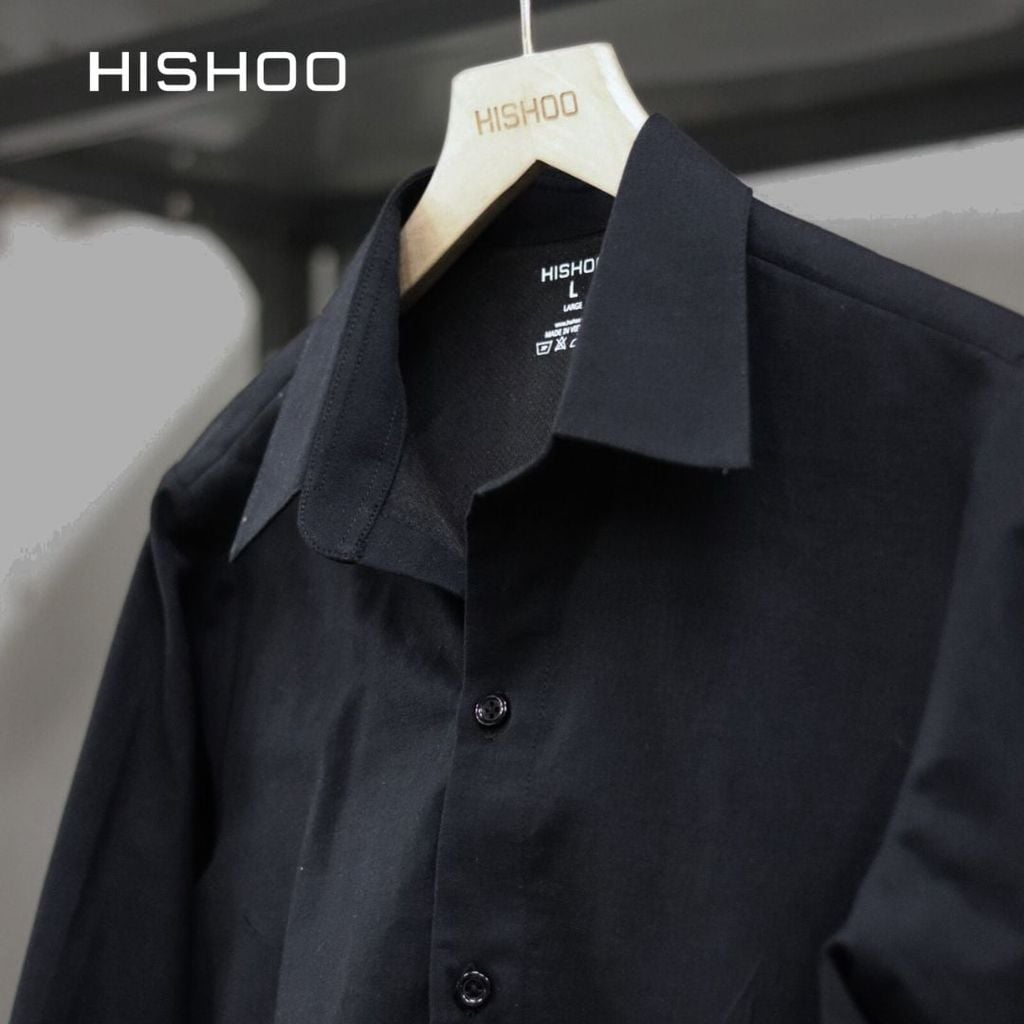 Áo Sơ Mi Tay Dài Đen Nữ Relax Form Rộng, Cổ Thường, Lai Ngang Linen Solene Vải Mềm Mát HISHOO A2G003