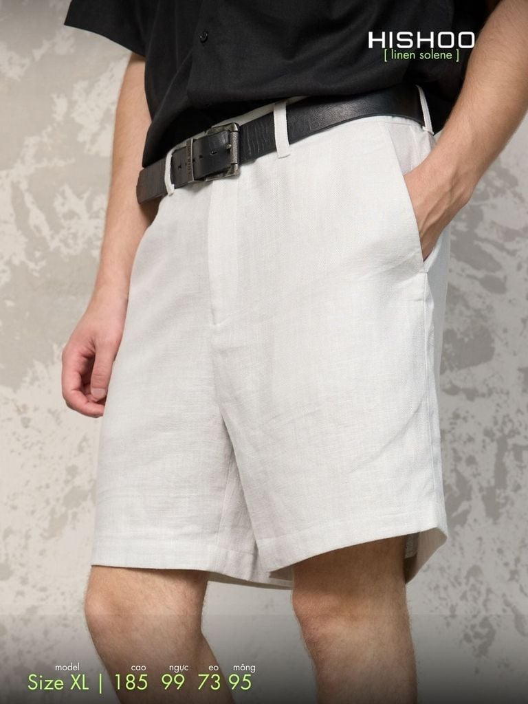 Quần short nam Xám Tro Linen Solene HISHOO Thoáng mát giữ form mặc đi chơi đi làm Q1T001