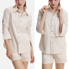 Áo Sơ Mi Nút Gỗ Tay Dài Nữ Relax Form Rộng, Cổ Thường, Lai Ngang Linen Solene Vải Mềm Mát HISHOO A2G003