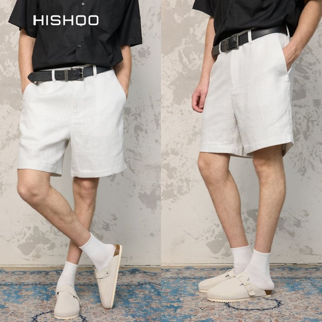 Quần short nam Linen Solene HISHOO Thoáng mát giữ form mặc đi chơi đi làm Q1T001