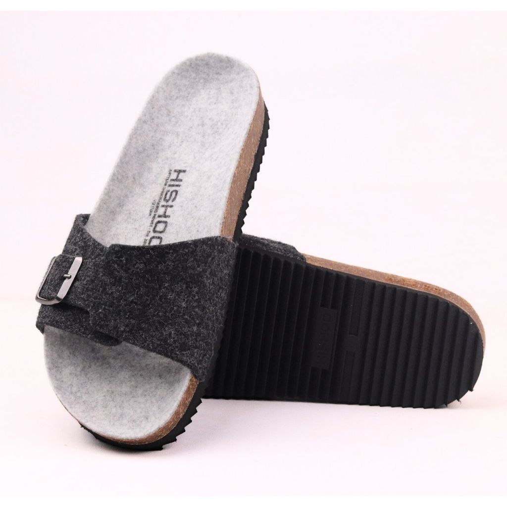 Dép đế trấu birken 1 khóa vải dạ Premium HISHOO B113