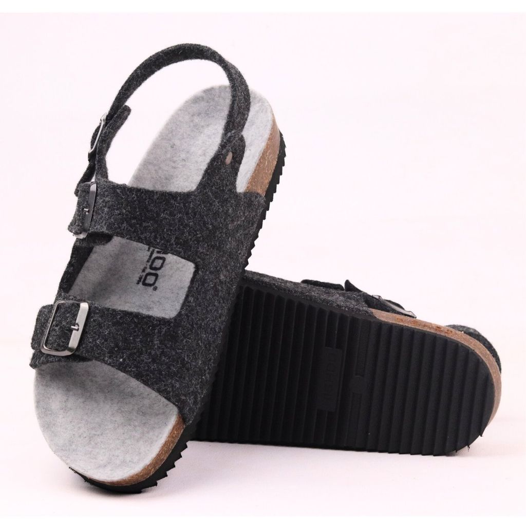 Dép đế trấu sandal birken quai ngang 2 khoá vải dạ Premium HISHOO B102
