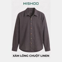 Áo Sơ Mi Rêu Nút Gỗ Nam Tay Dài Relax Form Rộng, Cổ Thường, Lai Ngang Linen Solene Vải Mềm Mát HISHOO A2T003