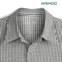 Áo Sơ Mi Sọc Nút Gỗ Tay Dài Nữ Relax Form Rộng, Cổ Thường, Lai Ngang Linen Solene Vải Mềm Mát HISHOO A2G003