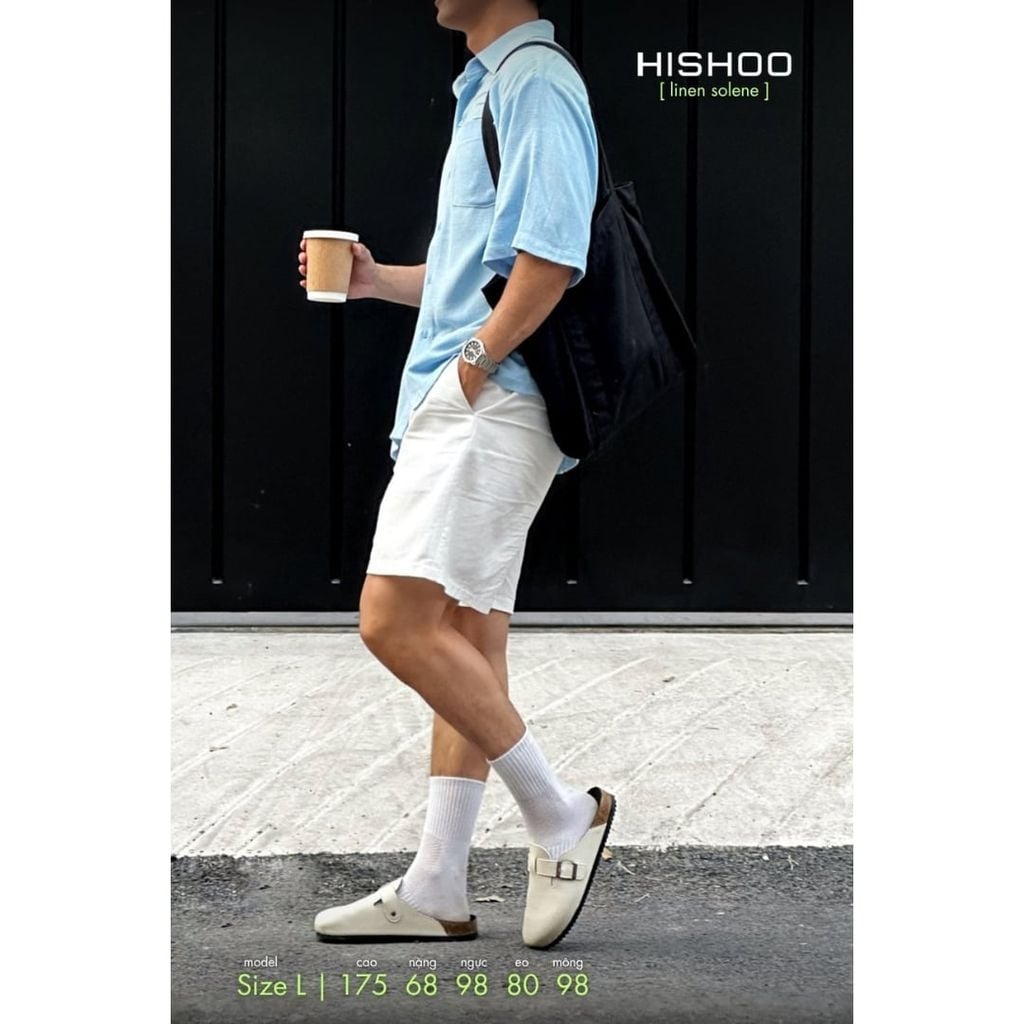Áo Sơ Mi Nam Relax Form Rộng, Cổ Thường, Lai Ngang Linen Solene Vải Mềm Mát HISHOO A1T003