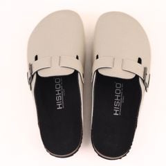 Dép đế trấu sục Boston quai ngang Kem da saffiano  HISHOO R109