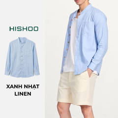 Áo Sơ Mi Nam Nút Gỗ Tay Dài Relax Form Rộng, Cổ Tàu Vuông, Lai Ngang Linen Solene Vải Mềm Mát HISHOO A2T002