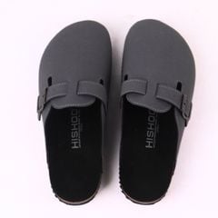 Dép đế trấu sục Boston Xám/ Kem/Bò quai ngang da lộn HISHOO R109