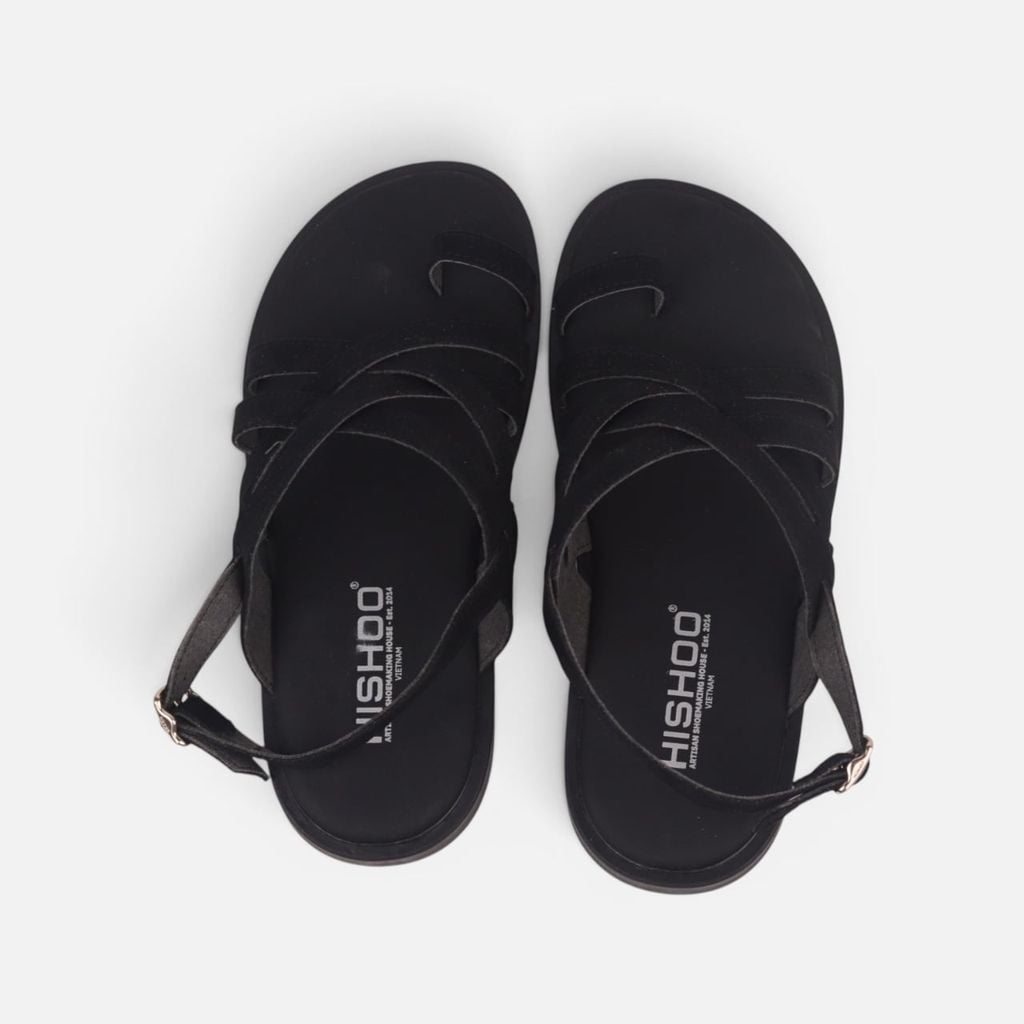 Dép Sandal lê bệt Nam quai ngang chéo xỏ ngón da lộn premium Manto 6 HISHOO K010