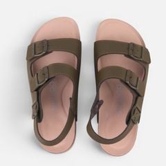 Dép đế trấu sandal birken Xanh Olive quai ngang 2 khoá premium HISHOO B102