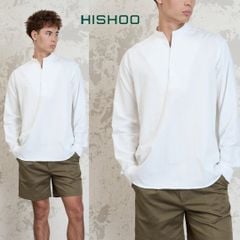 Áo Sơ Mi Nam Tay Dài Relax Form Rộng, Cổ Polo Tàu Vuông, Xẻ V Linen Solene Vải Mềm Mát HISHOO A3T002