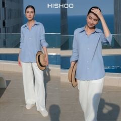 Áo Sơ Mi Tay Dài Nữ Relax Form Rộng, Cổ Thường, Lai Ngang Linen Solene Vải Mềm Mát HISHOO A2G003