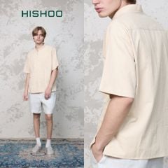 Áo Sơ Mi Nam Relax Form Rộng, Cổ Tàu Vuông, Lai Ngang Linen Solene Vải Mềm Mát HISHOO A1T002