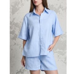 Áo Sơ Mi Nữ Relax Form Rộng, Cổ Thường, Lai Ngang Linen Solene Vải Mềm Mát HISHOO A1G003