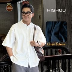 Áo Sơ Mi Trắng Nam Relax Form Rộng, Cổ Tàu Vuông, Lai Ngang Linen Solene Vải Mềm Mát HISHOO A1T002