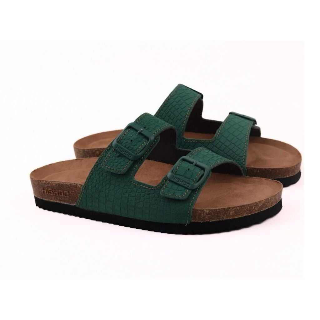 Dép đế trấu birken 2 khoá Green Croco Premium HISHOO H093