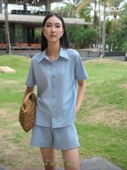 Áo Sơ Mi Nữ Nút GỗRelax Form Rộng, Cổ Thường, Lai Ngang Linen Solene Vải Mềm Mát HISHOO A1G003