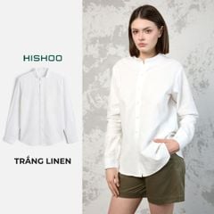 Áo Sơ Mi Tay Dài Nữ Relax Form Rộng, Cổ Tàu Vuông, Lai Ngang Linen Solene Vải Mềm Mát HISHOO A2G002