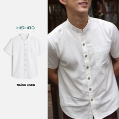 Áo Sơ Mi Nam Nút Gỗ Relax Form Rộng, Cổ Tàu Vuông, Lai Ngang Linen Solene Vải Mềm Mát HISHOO A1T002