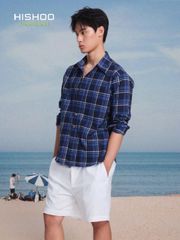 Áo Sơ Mi Caro Nút Gỗ Tay Dài Nam Relax Form Rộng, Cổ Thường, Lai Ngang Linen Solene Vải Mềm Mát HISHOO A2T003