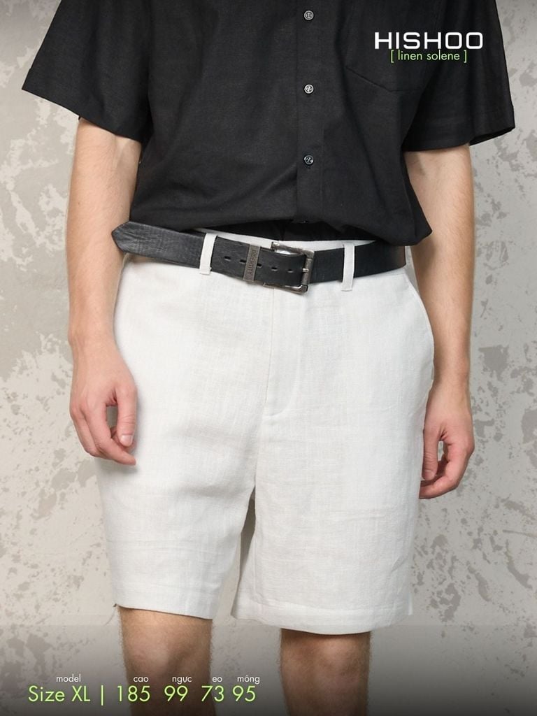 Quần short nam Xám Tro Linen Solene HISHOO Thoáng mát giữ form mặc đi chơi đi làm Q1T001