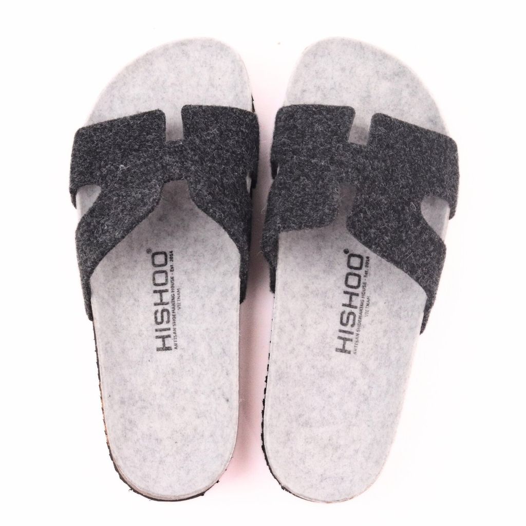 Dép đế trấu birken chữ H vải dạ Premium HISHOO B095