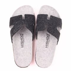 Dép đế trấu birken chữ H vải dạ Premium HISHOO B095