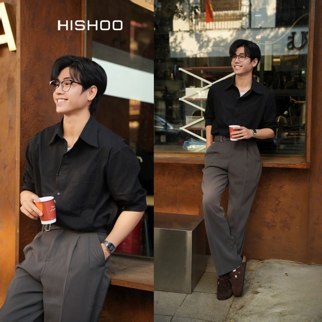 Áo Sơ Mi Nam Tay Dài Relax Form Rộng, Cổ Thường, Lai Ngang Linen Solene Vải Mềm Mát HISHOO A2T003