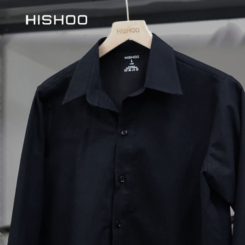 Áo Sơ Mi Tay Dài Đen Nữ Relax Form Rộng, Cổ Thường, Lai Ngang Linen Solene Vải Mềm Mát HISHOO A2G003