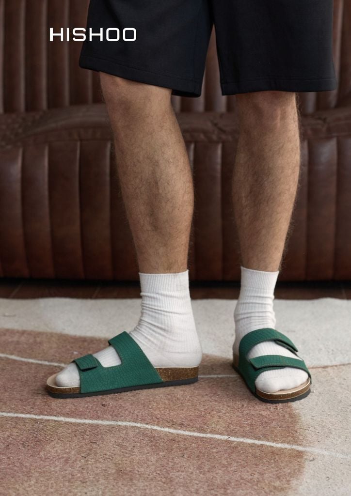 Dép đế trấu birken xé dán Green Croco Premium HISHOO B105