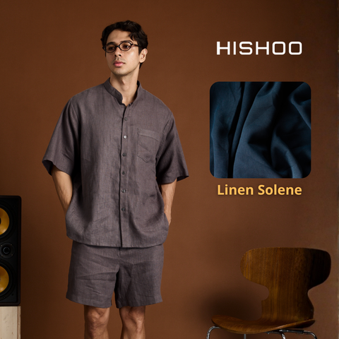 Áo Sơ Mi Nam Relax Form Rộng, Cổ Tàu Tròn, Lai Ngang Linen Solene Vải Mềm Mát HISHOO A1T001