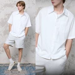 Áo Sơ Mi Nam Relax Form Rộng, Cổ Thường, Lai Ngang Linen Solene Vải Mềm Mát HISHOO A1T003