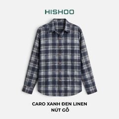 Áo Sơ Mi Caro Nút Gỗ Tay Dài Nam Relax Form Rộng, Cổ Thường, Lai Ngang Linen Solene Vải Mềm Mát HISHOO A2T003