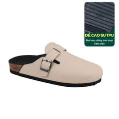 Dép đế trấu sục Boston quai ngang Kem da saffiano  HISHOO R109