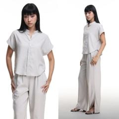 Áo Sơ Mi Nữ Tay Ngắn Relax Form Rộng, Cổ Tàu Vuông, Linen Solene Vải Mềm Mát HISHOO A4G002