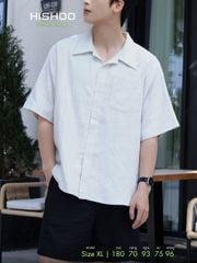 Áo Sơ Mi Nam Xám Tro Relax Form Rộng, Cổ Bác Sĩ, Lai Ngang Linen Solene Vải Mềm Mát HISHOO A1T004