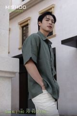 Áo Sơ Mi Nam Rêu  Relax Form Rộng, Cổ Thường, Lai Ngang Linen Solene Vải Mềm Mát HISHOO A1T003
