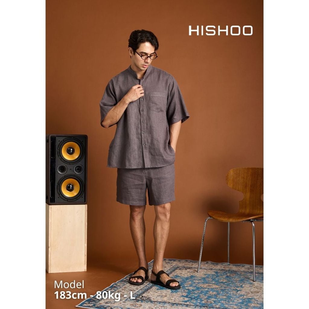 Quần short nam Linen Solene HISHOO Thoáng mát giữ form mặc đi chơi đi làm Q1T001