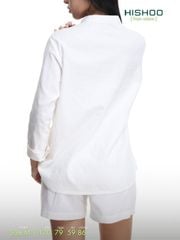 Áo Sơ Mi Trắng Nữ Tay Dài Relax Form Rộng, Cổ Polo Tàu Vuông, Xẻ V Linen Solene Vải Mềm Mát HISHOO A3G002
