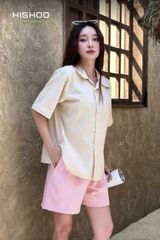 Áo Sơ Mi Kem Nữ Relax Form Rộng, Cổ Danton, Lai Ngang Linen Solene Vải Mềm Mát HISHOO A1G004