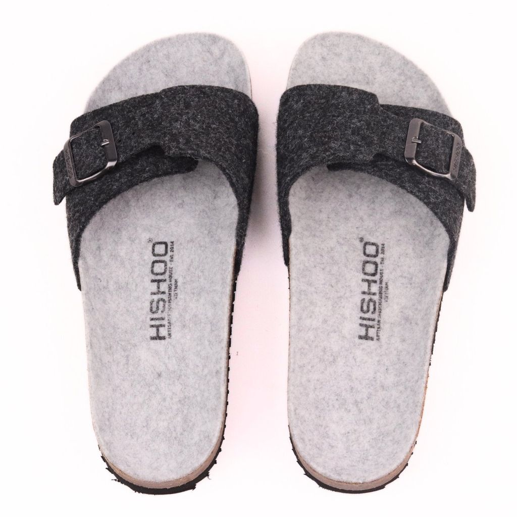 Dép đế trấu birken 1 khóa vải dạ Premium HISHOO B113